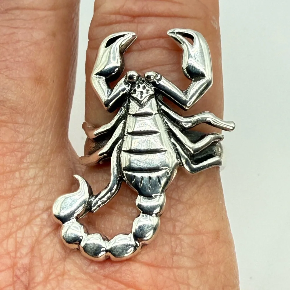 Vintage Navajo Sterling Silver Scorpion Statement Ring – Size 8.5, Signed “S”